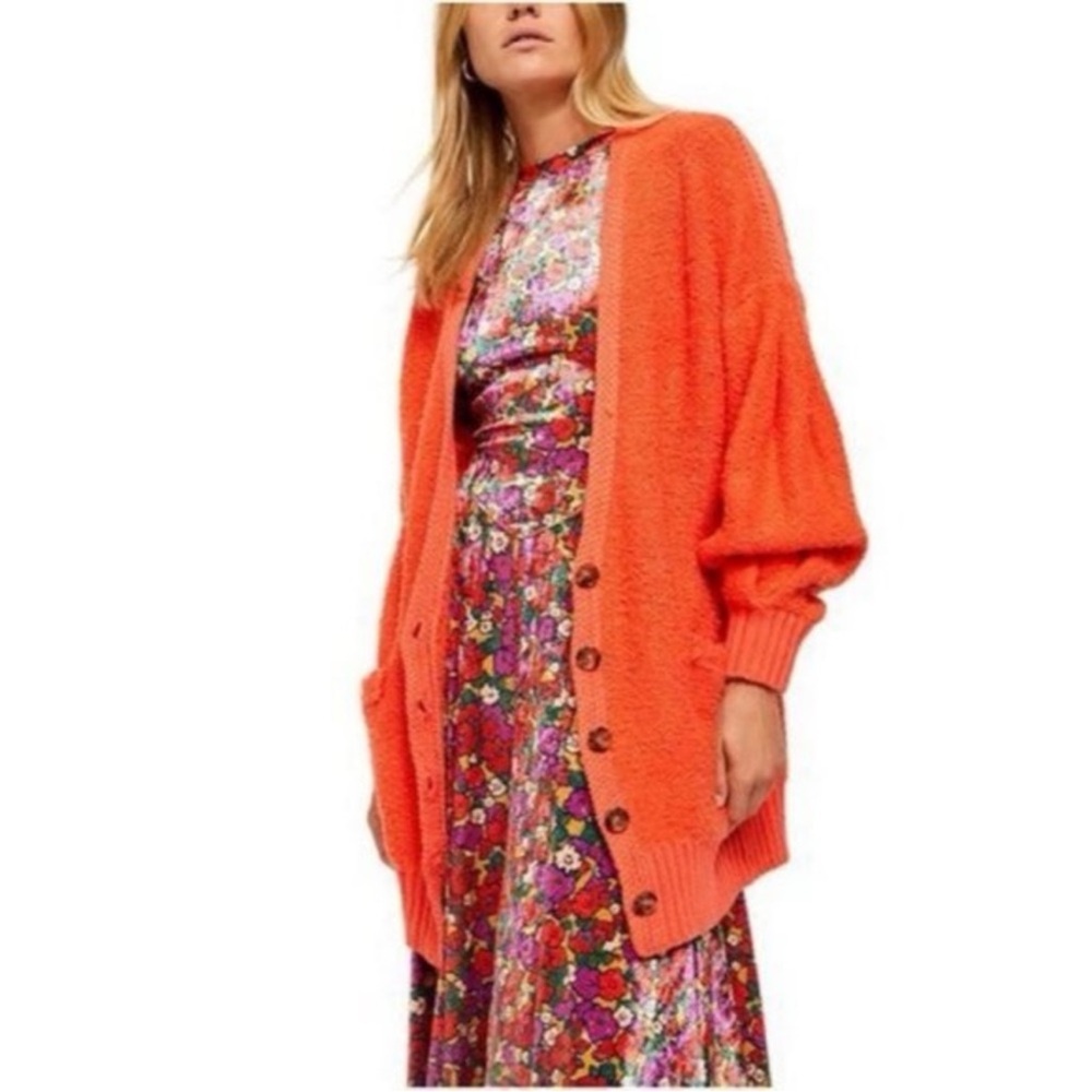 FREE PEOPLE SNOW DROP LONG CARDIGAN OVERSIZED ORANGE SIZE XS